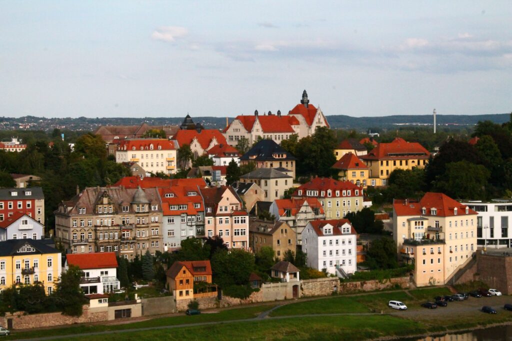A picturesque aerial view of the architectural landscape in Meißen, Saxony, Germany.